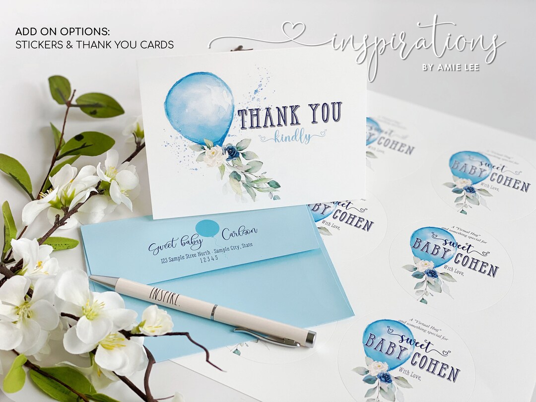 Baby Shower Thank You Cards, Baby Shower Stickers, Virtual Baby Shower, Shower by Mail, Favor