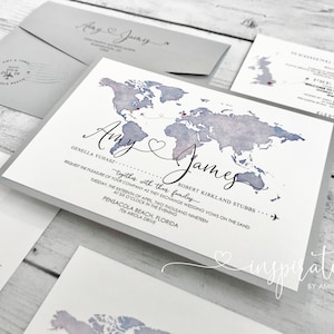World Map Wedding Invitations: Travel Theme Destination Wedding
