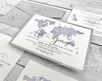 World Map Wedding Invitations: Travel Theme Destination Wedding