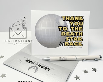 Star Wars Themed Thank You Cards, Star Wars Wedding Theme, Jedi Wedding, Jedi Thank You Cards, Star Wars Cards