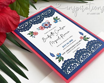 Mexican Flower Wedding Invitations, Mexico Wedding, Tropical Island Wedding, Colorful Floral Invitations, Quinceanera, Fiesta Invitations