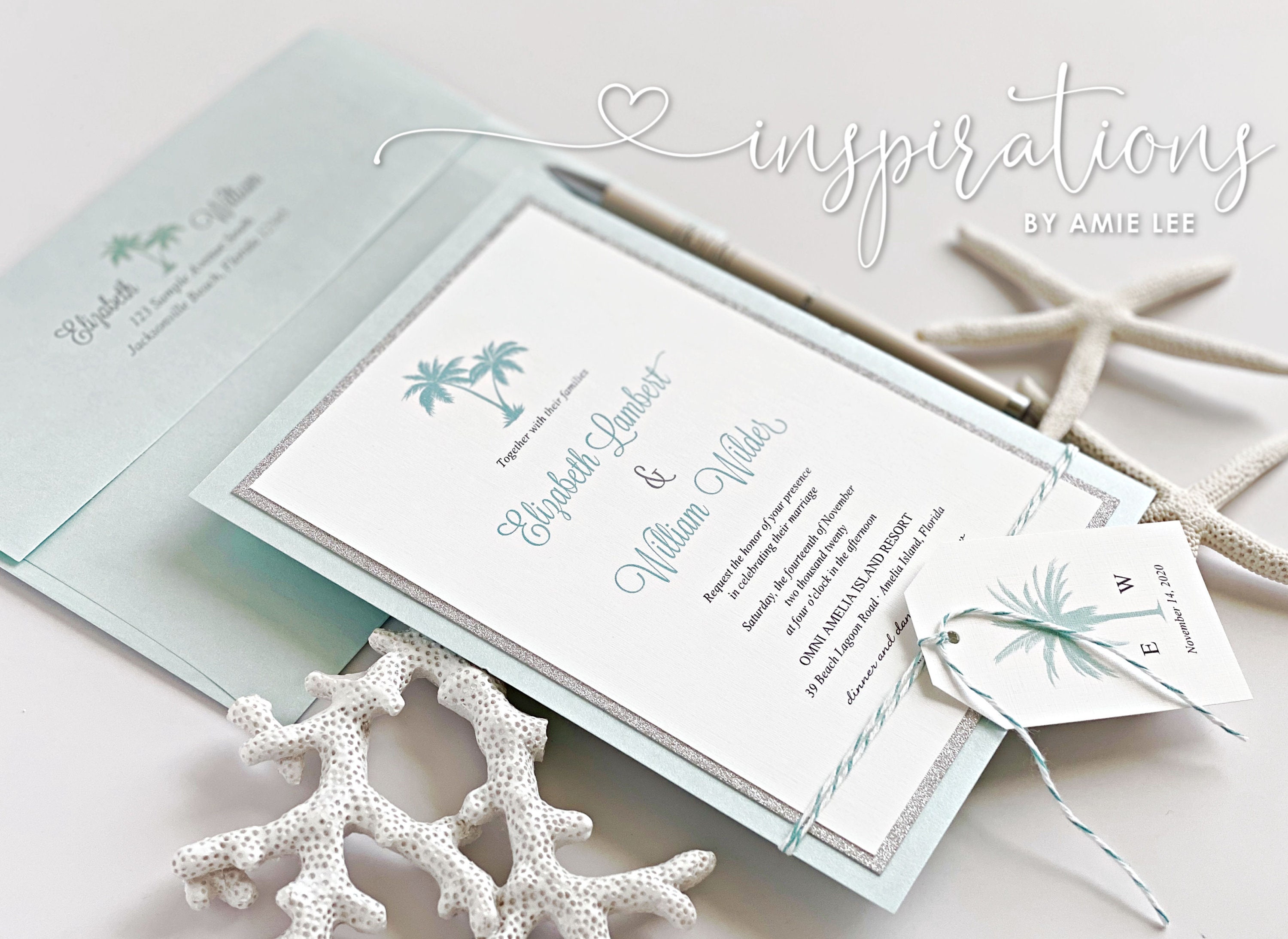 Elegant Beach Wedding Invitations, Tropical Island Destination Wedding,  Palm Trees, Wedding on the Beach, Classic Beach Invitations - Etsy, image size:3000x2187