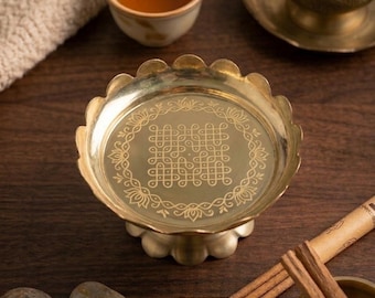 Pure Brass Lotus Stands (FREE GIFT BAG): Kolam Engraving Gifts, Pooja Items and God Idol Stands for Diwali, Housewarming, Wedding Gifts
