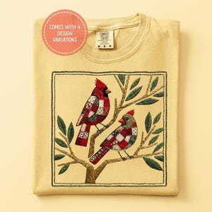 Faux Patchwork Cardinal PNG, Folk Art Cardinal Design, Boho Bird PNG, Red Bird Clipart, Cute Bird Graphic, Nordic Style Folk Art PNG Bundle