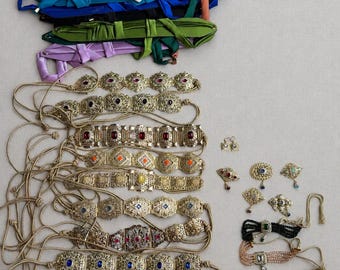 Caftan Fabric and Metal Belts, Chokers, Earrings, Brooches