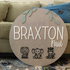 Safari Nursery Name Sign: Wooden Jungle Animals Decor