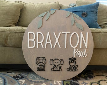 Safari Nursery Name Sign: Wooden Jungle Animals Decor