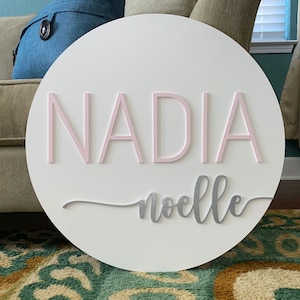 Nursery Name Sign for a Girl Newborn Round Wooden Sign