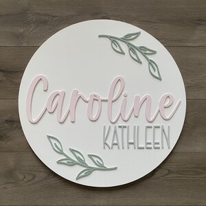 Baby Name Sign for Nursery Round Wood Sign with flowers for Baby Girl Large Wood Name Sign Family Name Sign