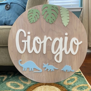 Dinosaur Nursery Wooden Name Sign: Baby Boy Gift