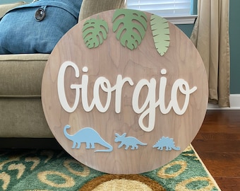 Dinosaur Nursery Wooden Name Sign: Baby Boy Gift