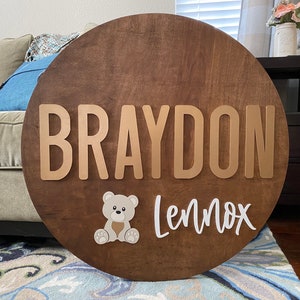 Large Wooden Name Sign: Nursery Decor with Teddy Bear