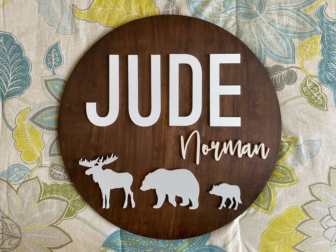 Nursery Name Sign Round Wooden Baby Shower Gift Nursery Decor Etsy