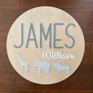Animal Nursery Name Sign: Custom Wooden Baby Name Decor
