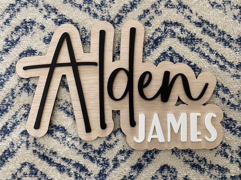 Name Sign for Nursery Layered Wood Sign Baby Name Reveal Sign for Above ...
