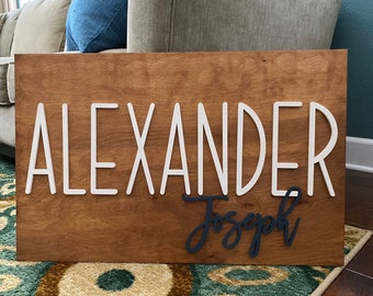 Name Sign for Nursery Boy Wooden Sign Baby Shower Decoration Neutral Nursery First Birthday Gift