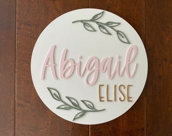 Round Wood Name Sign: Nursery Decor with Flowers