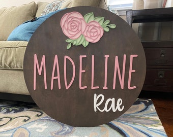 Wooden Name Sign: Floral Nursery Decor, Baby Room