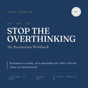 Rumination Workbook, Stop Overthinking, CBT DBT ACT Skills, Thought Record (Digital Download)
