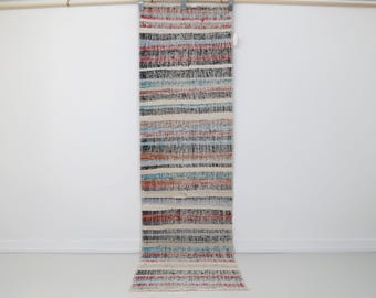 2x7 Vintage Turkish Kilim Caput Runner Rug, Multicolor Striped Flatweave Hallway Rug, Handmade Cotton Wool Runner