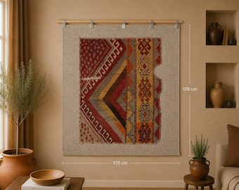 3x4 Vintage Turkish Tapestry Rug, Handwoven Wool Wall Hanging, Multicolor Tribal Textile Art