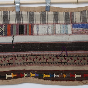 Tapiz Kilim para colgar en la pared, arte textil patchwork, pequeña decoración de pared estilo boho, 3 x 2 pies