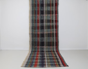 3x10 Vintage Flatweave Runner Rug, Multicolor Striped Turkish Kilim Runner, Handmade Wool Cotton Hallway Rug