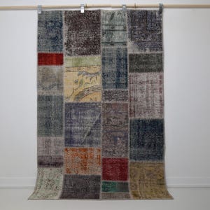 4フィート×6フィート6インチのヴィンテージトルコパッチワークラグ、マルチカラーウールコットンハンドメイドエリアラグ