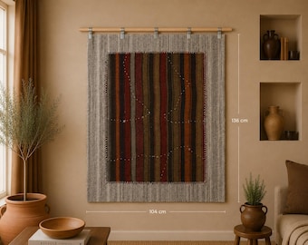 3x4 Vintage Turkish Striped Tapestry Rug, Handwoven Wool Wall Hanging, Multicolor Tribal Textile Art