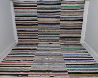 9x12 Vintage Turkish Kilim Caput Rug, Multicolor Striped Flatweave Area Rug, Handmade Cotton Wool Large Floor Carpet