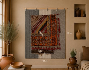 3x4 Vintage Turkish Tapestry Rug, Handwoven Wool Wall Hanging, Multicolor Tribal Textile Art