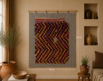 3x4 Vintage Turkish Tapestry Rug, Multicolor Handwoven Textile Art, Folk Wall Hanging Decor