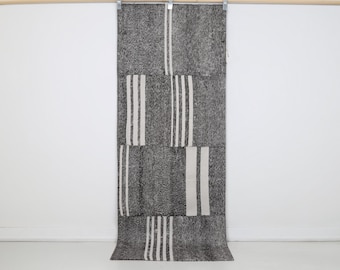 2x7 Vintage Turkish Flatweave Runner Rug, Black White Patchwork Kilim Runner, Handmade Cotton Wool Hallway Rug