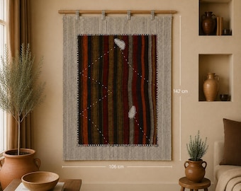 3x5 Vintage Turkish Striped Tapestry Rug, Multicolor Wool Wall Hanging, Handmade Tribal Textile Decor