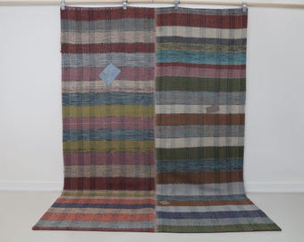 6x8 Vintage Kilim Caput Rug, Multicolor Striped Turkish Flatweave Rug, Handmade Wool Cotton Area Decor