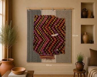 3x4 Vintage Turkish Tulu Tapestry Rug, Handwoven Wool Wall Hanging, Multicolor Tribal Textile Art