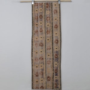 Alfombra de pasillo vintage con patchwork, alfombra turca para recibidor, alfombra estrecha estilo boho, alfombra multicolor hecha a mano de 60 x 180 cm.