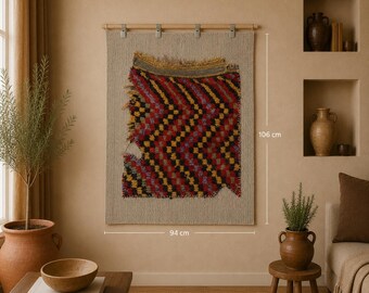 3x4 Vintage Turkish Tapestry Rug, Multicolor Wool Cotton Wall Hanging, Handmade Tribal Textile Art