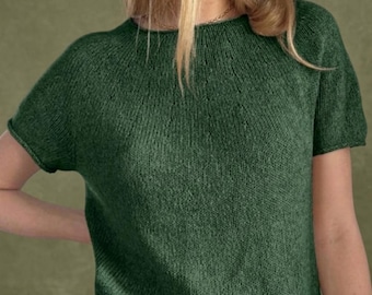 Seamless Knit Tee Pattern, Top Down Short Sleeve, Beginner Friendly (PDF Download)