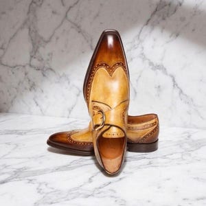Handgemachte Herren Braun Leder Single Monk Strap Schuhe : Two Tone Dress Up Schuh.