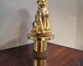 Vintage Brass Cat Wine Stopper Gold Bottle Cork Barware Gift USA 3.5 inches