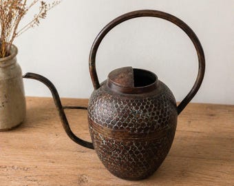 Tetera de cobre vintage martillada, estilo rústico de granja, decoración de cocina, hervidor antiguo