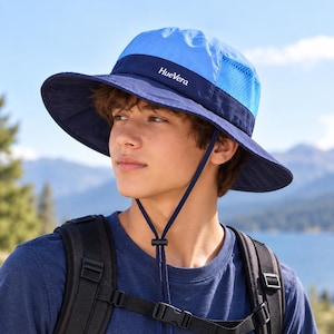 Blue Lightweight Packable Outdoor Fisherman Sun Hat for Women & Youth 13+