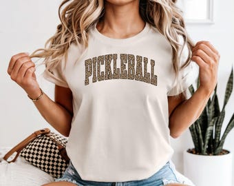 Pickleball Leopard Print T-Shirt, Garment-Dyed Heavyweight Cotton Tee