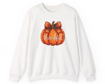 Rhinestone Thankful Pumpkin Bling Shirt | Crystal Mosaic Fall Thanksgiving Tee