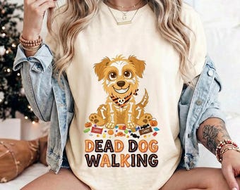 Toten Hund gehen Shirt | Niedliches Skelett Hunde T-Shirt | Lustiges Halloween-Hundeliebhaber-Sweatshirt | Gruseliger Welpe Graphisches Kleid | Herbst Süßes sonst gibt's Saures