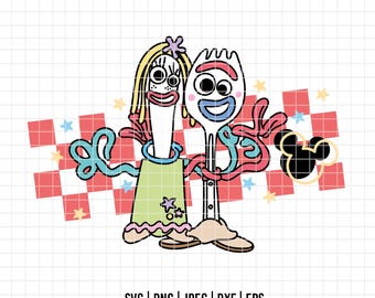 6346 - Forky & Knifey with stars checkered Toy Story dtf full color Svg, Eps, Png, Jpeg, Dxf. Disneyy cricut Toy Story