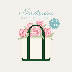 Floral Green Boat Tote Needlepoint Chart | Preppy Floral NDLPT Pattern (PDF Download)