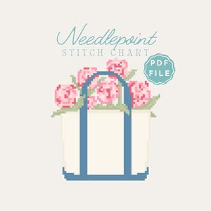 Floral Blue Boat Tote Needlepoint Chart | Preppy Floral NDLPT Pattern (PDF Download)