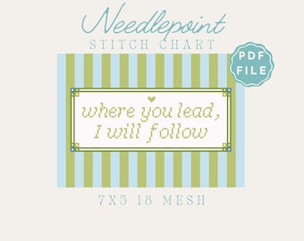 Gdziekolwiek poprowadzisz, pójdę za Tobą – schemat haftu igłowego | Wzór haftu igłowego z cytatem | Natychmiastowe pobranie (pobranie pliku PDF)